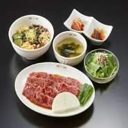 前菜・サラダ・ハラミ・ピビンパ又はご飯・スープ