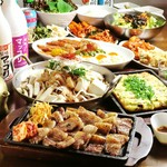 韓国グルメで人気の一品をコースで！カンジャウセウ、海鮮チヂミ、韓国チキン、そしてメインは韓国もつ鍋！