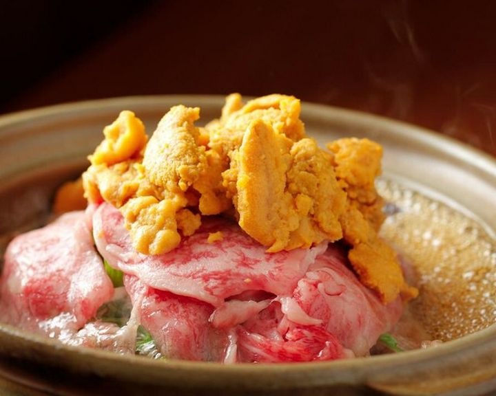 A5和牛と雲丹のすき焼き