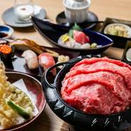黒毛和牛すき鍋やお造り、天ぷらなど、充実した料理内容に加え、プレミアム飲み放題も付いたうれしいコースです。黒毛和牛を始め、和食の贅沢な逸品に魅了されます。
（料理のみ8,400円）