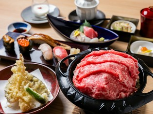 会席とすき焼きの贅沢な共演『黒毛和牛すき鍋寿司会席』
