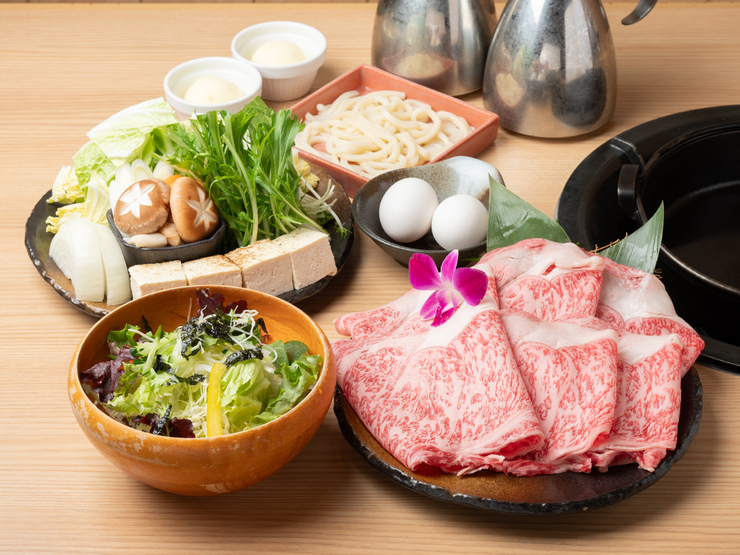 Sukiyaki course featuring Japanese Black Wagyu beef loin