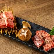 しまね和牛や黒毛和牛は、贅沢な風味と肉質の良さが際立ちます。育て方にこだわった大山どりは、甘みや旨みが抜群。国産豚や馬肉、新鮮なホルモン類は食感と風味が絶妙で、それぞれのおいしさが分かります。