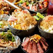 アツアツのもんじゃの他、「焼きそば」や「鉄板メニュー」をたっぷり楽しめるコースはボリューム満点！90分飲み放題付きで各種ご宴会にピッタリです。