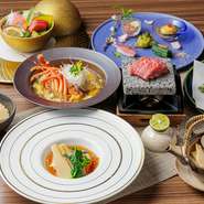 【レストラン七園】は、和食・中国料理・鉄板焼の三つの味わいを一つの空間で堪能できるレストラン。シェフが厳選した旬の食材を使い、見た目・香り・食感・味わいなど、全てにこだわった逸品の数々を堪能できます。