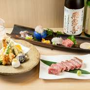 料理長自らが川越の市場や豊洲市場などに毎日出向き、新鮮な魚介類などを目利きして入荷。また、地産地消も大切に、埼玉が誇る「武州牛」や「黒豚」などおいしい食材で織りなす逸品を存分に味わえるお店です。
