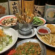 枝豆・串カツバケツ盛り・ポテトフライが食べ放題！
＋2000円で飲み放題も可能