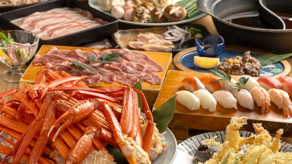 しゃぶしゃぶ、寿司、天ぷら、蟹。多彩な料理を楽しめる食べ放題
