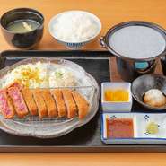 衣は薄付きで揚げるカツ。仕上げは各自におまかせ『和牛サーロイン牛かつ御膳（特上）』