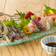 料理に使われる鮮魚は、小田原湾で獲れる旬の魚がメイン。鮮度にこだわって厳選されています。三崎の鮪専門店の生鮪をはじめ、いろいろな鮮魚を味わえる盛り合わせがオススメです。