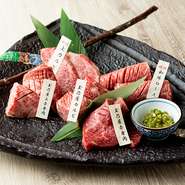 名店がひしめく宗右衛門町の隠れ家的高級焼肉店。『極雌和牛』をはじめとする最高峰の和牛が揃い、焼肉・ステーキ・塊肉など、多彩な味わい方で提供。大切な人と特別な日に楽しみたい美味の宝庫です。