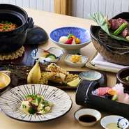 旬の京野菜をふんだんに使い、炭火で炙る演出を取り入れた会席料理
前菜/御椀/造里/揚物/強肴/食事/水菓子