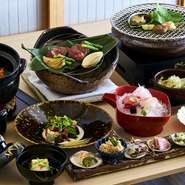 素材、味、器、演出などすべてに拘りを込めた渾身の会席料理
前菜/御椀/造里/縁高/焼物/強肴/食事/水菓子