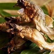 夏が旬の鮎は塩焼きが定番。野口さんが選んだのは長野県飯田産の“匠天龍鮎（たくみてんりゅうあゆ）”だ。南アルプスの伏流水を用い、低水温管理のもと低密度の生簀で育つ鮎は、ストレスもなく天然に近い味が特徴。