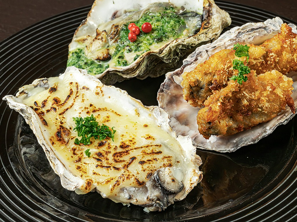 三種盛り合わせ（フライ・グラタン・ガーリックバター焼き)