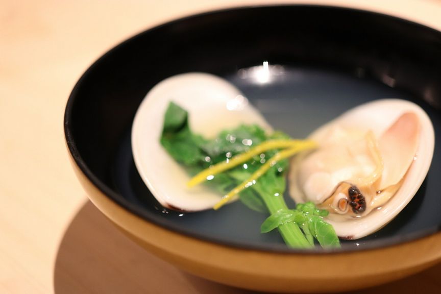 ハマグリと菜の花のお吸い物