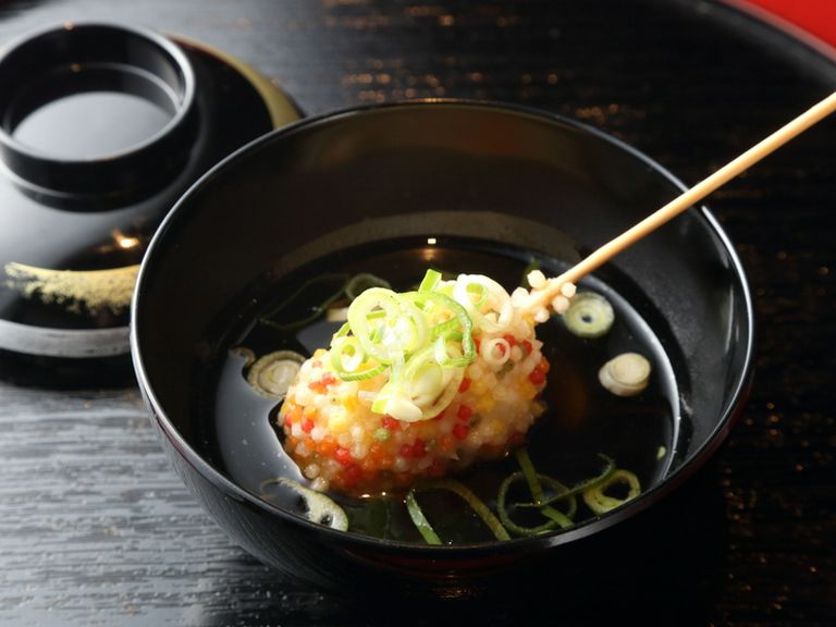 〆のあられ御飯串のお茶漬け