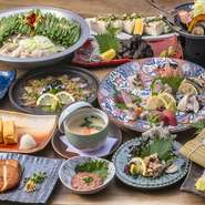 生け簀から釣り上げ提供する活魚をはじめとした海鮮料理はもちろん、佐賀牛のステーキなどの肉料理やもつ鍋・水炊きなどの鍋料理も充実しております。素敵な料理と共に充実のご宴会をお過ごしください。