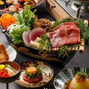 お鍋の追加具材や黒毛和牛、新鮮な海鮮、肉寿司食べ放題の超豪華なコースです！
※12月の2週目の金土日、20日～1月4日まで年末料金として単品の場合10％食べ放題、コースは一律550円(税込）を頂戴します