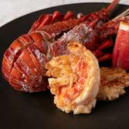 店内入口にある大きな水槽で泳ぐイセエビを使用するため、その活きの良さに思わず歓声が上がります。新鮮で大振りな身はプリプリとした食感が特徴。シンプルな味付けで食材本来の豊かな味わいを存分に味わえます。