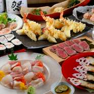 定番から季節のオススメ日本酒まで、バラエティ豊富な宴会コース用の飲み放題だけでなく、プレミアム日本酒をたっぷりと味わえる単品飲み放題プランも用意。“下り酒”“モダン日本酒”の飲み比べも楽しめます。