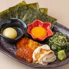 名物痛風玉子（紅白卵黄・いくら・生湯葉・うに・海苔）