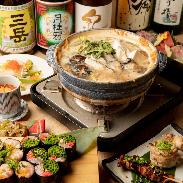 Enjoy fresh fish delivered directly from the source, seafood dotenabe and atemaki (seafood course) 5,980 yen (tax included)