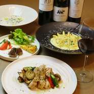 ディナータイム　おまかせコースの一例
５品￥３０００
７品￥５０００
※コース料理はご予約が必要です。