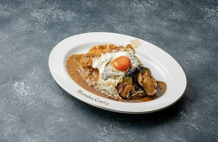 『ポークカツカレー、揚げとろ茄子ハーフ、目玉焼トッピング』