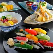 海外のゲストをもてなす食の多様性にも丁寧に対応し、『おやさいコース』などのヴィーガンメニューを提供。ムスリム対応した調理法の『うな重』もあり、グルテンフリーなどのアレルギー対応もきめ細やか。