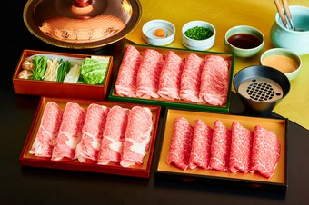 黒毛和牛の三つの部位を食べ比べ『特選黒毛和牛サーロイン　三種食べ放題としゃぶ禅のおもてなし』