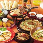 野菜たっぷりでヘルシーなメキシコ料理。肉料理・アボカド料理など人気のお料理が揃い、お食事も楽しめるパーティーができます。種類も充実、80種類フリードリンクコースでアルコールも大満足。