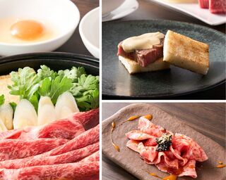Sukiyaki daging sapi Kobe, kaviar yukke, sandwich steak chateaubriand (hidangan spesial)