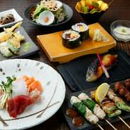 人気の京風バーニャカウダをはじめ、京都らしい食材を取り入れた多彩な料理が楽しめるラインナップ。宴会にも使いやすいコース構成で、各種宴会にも満足度の高い内容です。
