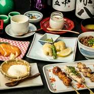 「赤坂うまや」創業以来の人気コース。ヘルシーな食材である鶏を中心とした料理構成で、量はあえて少なめ。