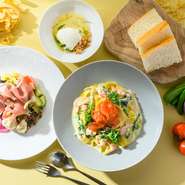 □6月2日～6月30日
・前菜
　　自家製鶏ハムと初夏野菜のシーザーサラダ　
・パスタ
　　濃厚坦々カルボナーラ　
または
　　ブッタネスカ　　
・フォカッチャ
・コーヒー

※メニューは変更になる場合があります
